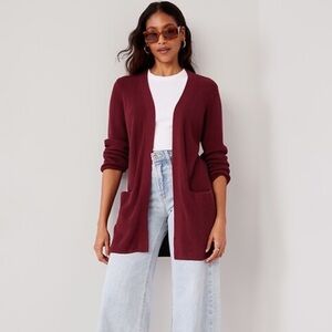 Old Navy ❤️ Deep Red Wine Burgundy Open Front Knit Pocket Casual Cardigan